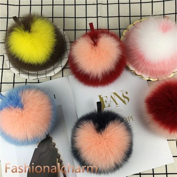 15 cm REAL FOX FUR BALL Bola en forma de corazón Bolsa de pompo con llavero de llaves de llavero de llaves301n