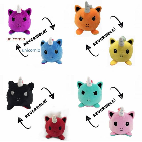 Juguete de peluche de unicornio Reversible de 15CM, 13 colores, muñecas de unicornios con tapa, expresión de doble cara, juguetes de animales de peluche enojados y felices