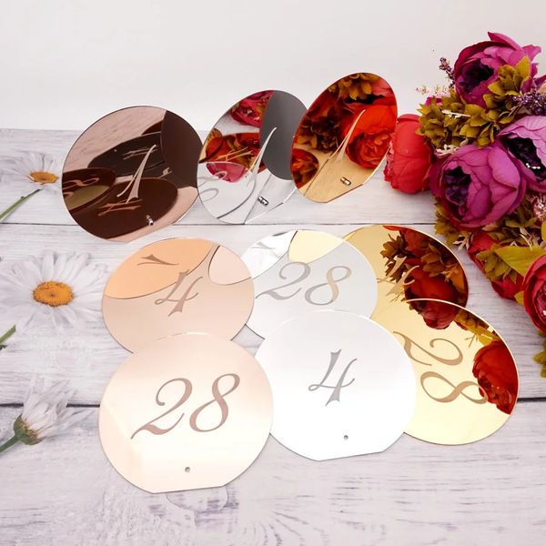 Miroir acrylique de forme ronde de 15cm de largeur, ensemble de numéros de Table avec clou pour mariage, fournitures de décoration de fête d'anniversaire 240124