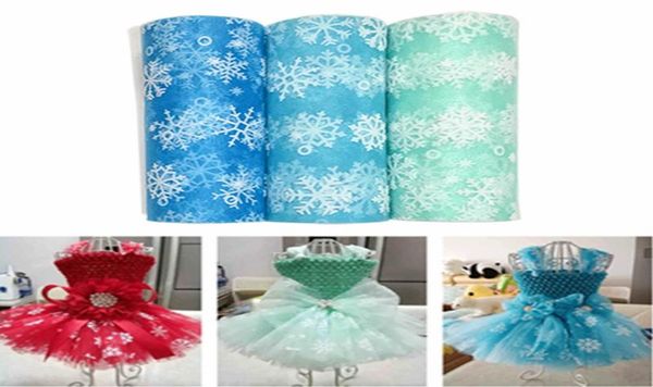 15cm10Yard Glitter Snowflake Sheer Crystal Organza Tulle Roll Fabric Spool Baby Shower Tutu Falda Decoración de la boda Q Party Dec9009920