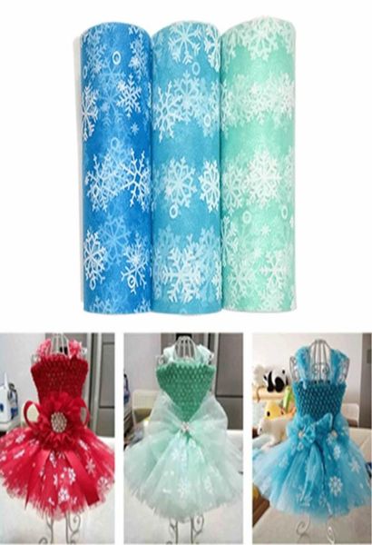 15cm10 yarda Glitter copo de nieve Sheer Crystal Organza Tulle Roll Fabric Baby Shower Tutu Falda Decoración de bodas Q Party Dec7296073