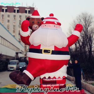 Père Noël gonflable de Noël grimpant de 15 pieds depuis la cheminée avec ours