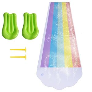 15 pies de césped Rainbow Agua Toboganes para niños Niños Niños Niños Patio trasero de verano Juegos de piscina inflable Games 240416