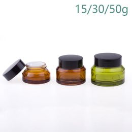 15G 30G 50G Amber Green Glass Jar Containers Cosmetische Crème Lotion Flessen Make Potten Reiscases met zwarte deksels