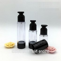 Botella sin aire negra de 15G 30G 50G con bomba plana, botella de embalaje de Gel de loción de suero cosmético, vacío de plástico 20 unids/lote Iivpu