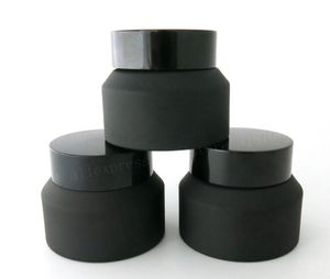 Pot de crème en verre noir givré 15g 30g 50g avec couvercles noirs récipient d'insertion de joint blanc emballage cosmétique Pot de crème en verre