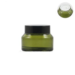 15g 30g 50g Oliva verde oblicua de crema de vidrio de hombro Tapa de tornillo negro Tapa de crema facial vacío botella de envasado 10 piezas