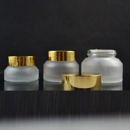 15G Hoge kwaliteit schuine Frosted Cream Jar Match Gold Aluminium GLB, 30g Glas Cosmetische Jar, 50g Glaskruik of Crème Container Snelle F2017845