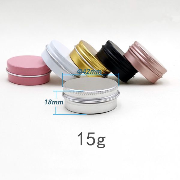 Pot en aluminium de 15G, blanc, rose, noir, or, argent, Tubes de brillant à lèvres, crème cosmétique, baume, conteneurs de beauté, couvercle à vis, boîte artisanale