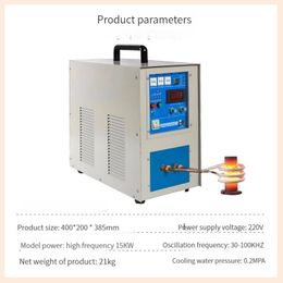 15 kW hoogfrequente inductie verwarmingverwarming en gloeiende apparatuur 220V Hoogfrequente lasmachine metalen smeltenoven