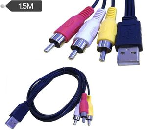 15m lange USB A mannelijk tot 3 RCA Phono AV -kabelleider PC TV Aux Audio Video Adapter65695327146731