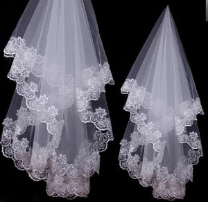 15m lange witte ivoren bruiloft accessoires bruids sluiers één laag applique kant 012182828