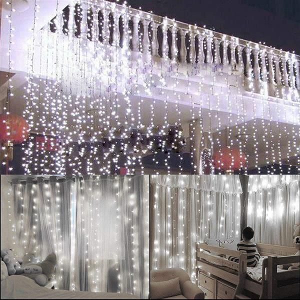 15M x 3M 1500-LED Luz blanca cálida Romántica Navidad Boda Decoración al aire libre Cortina Cadena Luz EE. UU. Estándar Blanco cálido ZA000937