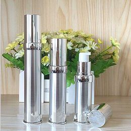 15ml 20ml 30ml Gold Silver Vacío Airless Pump Container Travel Metal Essential Lotion Cream Botella cosmética con bomba F20172224 Vspbs