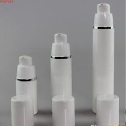 15 ml 30 ml 50 ml Zuivere witte cilindrische zilveren rand Cosmetische verpakkingscontainers Plastic emulsie Airless pompfles #213goods Vtxmd Lpkkc