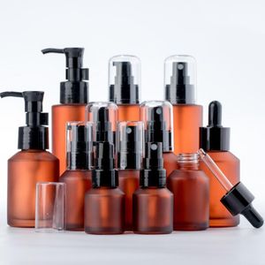 15 ml 30 ml 60 ml 100 ml bottiglia di vetro ambrato contenitore per pompa spray per lozione protettiva contenitore vuoto riutilizzabile da viaggio crema cosmetica flaconi per shampoo