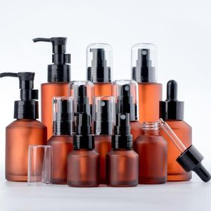 15ml 30ml 60ml 100ml amberkleurig glazen flesje leeg Lotion Spray Verpakking Flessen Refillable cosmetische container voor essentiële oliën