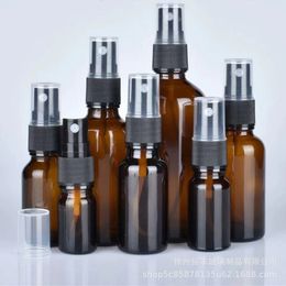 Flacon pulvérisateur en verre ambré 15ml 30ml, bouteille de parfum d'huile essentielle avec capuchon noir ou blanc, vente en gros, SN641