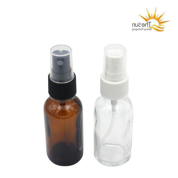 Botella de spray de vidrio ámbar de 15 ml y 30 ml, venta al por mayor, botellas de perfume de aceite esencial con tapa blanca o negra Xbmlh