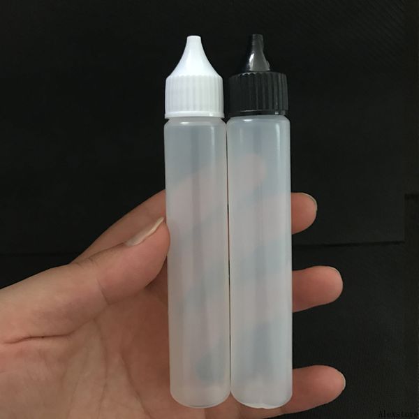 Bouteilles vides de 15ml 30ml, Style stylo mince, bouteille en plastique PE, flacon compte-gouttes à pointe longue et fine, bouchons blancs et noirs