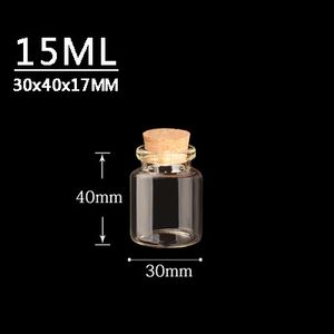 15ml 30x40x17mm Kleine Mini Clear Glass Flessen Potten met Cork Stoppers / Bericht Bruiloften Wens Sieraden Party Gunsten