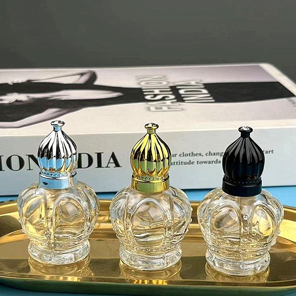 Bouteille de parfum Vintage couronne de 15ml, vide en verre, bouteille à rouleau d'huile essentielle, distributeur de liquide cosmétique, rouleau sur bouteille d'échantillon