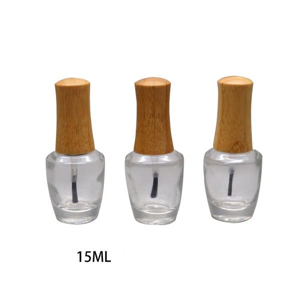 Bouteille vide de vernis à ongles en verre transparent de 15ml, bouchon en bambou, récipient pour liquide cosmétique, Nail Art, avec brosse, outil de maquillage, SN2082