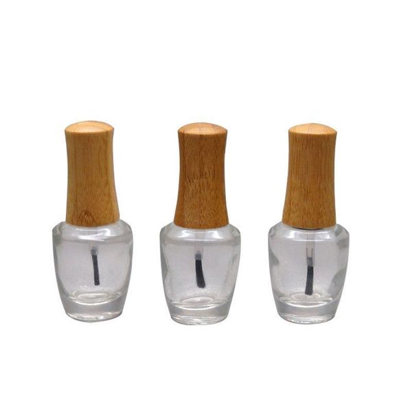 Bouteille de vernis à ongles en verre transparent vide de 15 ml avec bouchon en bambou Récipient d'art d'ongle liquide cosmétique bricolage avec outil de maquillage de brosse F20173681 Qtvql