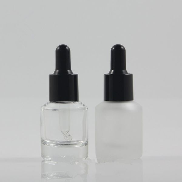 Flacon compte-gouttes d'huile essentielle en verre transparent givré de 15ml, pots à Pipette pour liquide, emballage cosmétique, expédition rapide F1126