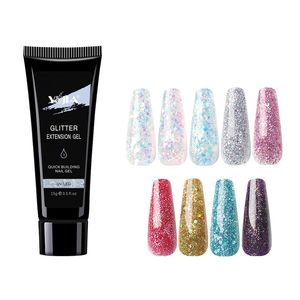 Gel d'extension à paillettes pour ongles, 15ml, tout pour manucure, Design artistique, vernis Semi-Permanent, Base et dessus