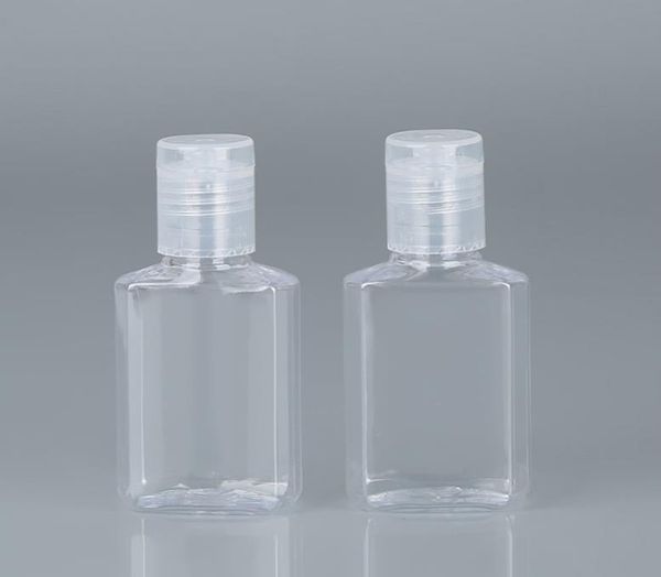 Mini botella de plástico PET desinfectante para manos de 15 ml con tapa abatible forma cuadrada para loción de maquillaje líquido desinfectante SN1531