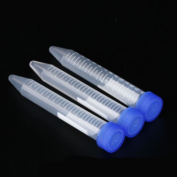 Tubes à centrifuger en plastique transparent, 15 ml, fond conique, repères gradués, avec bouchon à vis bleu repères gradués sans fuite