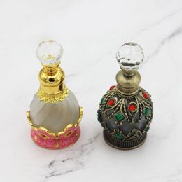 15ML Draagbare Reizen Parfumflesje Hervulbare Glas Midden-Oosten Geur Essentiële Olie Container met Kristallieten Gelijmd Siuud