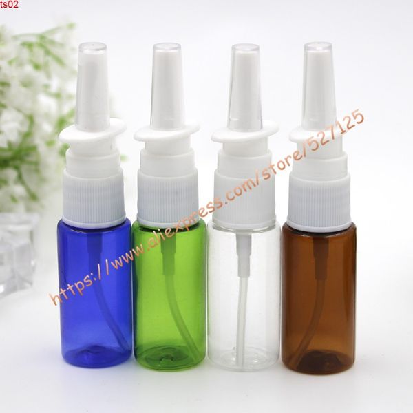 Bouteille d'échantillons PET de jolies couleurs de 15 ml avec pulvérisateur en plastique blanc. Bouteille de pompes de pulvérisation nasale, atomiseurs nasaux, applicateurs oraux