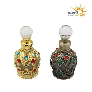 15ML Reizen Hervulbare Parfumflesje Arabische Essentiële Olie Container Lege Geurflessen Dubai Met Kristallieten Gelijmd Lxmpx