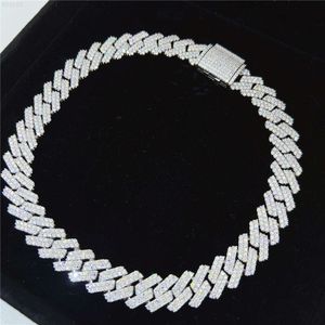 15 mm 16 18 20 22 24 pouces Hip Hop Bling Collier VVS Moisanite Diamond Iced Out 925 Silver White Gold Cuban Chain