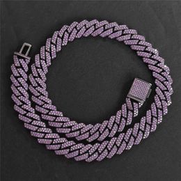15mm 16 pouces-24 pouces noir plaqué or violet CZ pierre chaîne cubaine collier Bracelet bijoux pour hommes femmes bijoux de mode