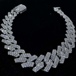 Collier avec pendentif en diamant pour hommes, chaîne Hip Hop de rappeur, personnalisé Vvs Moissanite, ensemble de chaîne à maillons cubains à Double rangée, 15mm, 18mm, 19mm, 20mm