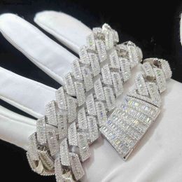 15 mm 18 mm 19 mm hip hop fin bijoux baguette diamant hommes collier sterling sier entièrement vvs Moisanite Cuban Link Chain