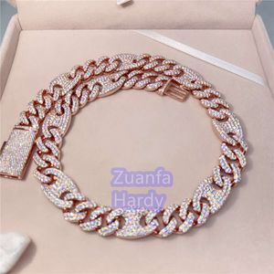 15 mm 20 inch hiphop bling vvs Moissanite Diamond Iced Out 10K Rose Gold Cubaanse ketting
