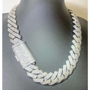 15 mm 20 mm zware Cubaanse ketting 3row moissaniet met 925 sterling zilveren ijs uit hop ketting link voor mannen