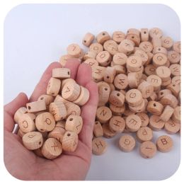 15 mm 20 stcs/pack baby benodigdheden 26 natuurlijke beuk Engelse letter rond houten kralen diy kinderen naam fopspeen keten accessoires