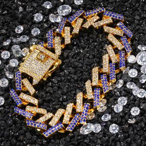 15mm 3 kleuren gepersonaliseerd goud zilver hiphop bling diamant Cubaanse ketting armband voor mannen blauw zwart wit Bijoux heren kettingen sieraden