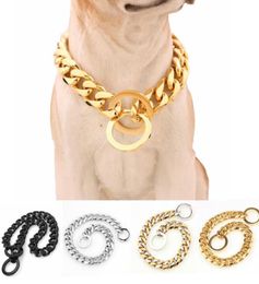 Collares para perros chapados en oro de acero inoxidable 316L de 15mm, cadena de eslabones cubanos, collar para cachorros, accesorios para perros, suministros 5988837