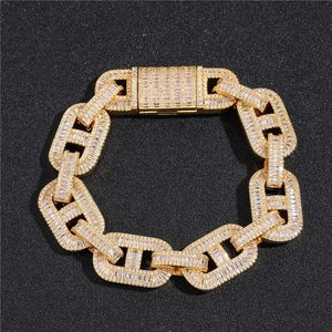 15 mm 7/8inch Men Bracelet Chains Link Gold Ploated Bling T CZ Cubaanse armbanden Hip Hop Iced Punk Jewelry