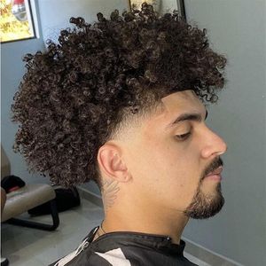 15mm Afro Curl 1B Full PU Toupet Hommes Perruque Indien Vierge Remplacement De Cheveux Humains pour Hommes Noirs Express Delivery308E