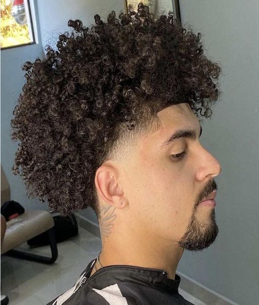 15 mm Afro Curl 1B Full PU Toupee Peluca para hombre Reemplazo de cabello humano virgen indio para hombres negros Entrega urgente 9504126