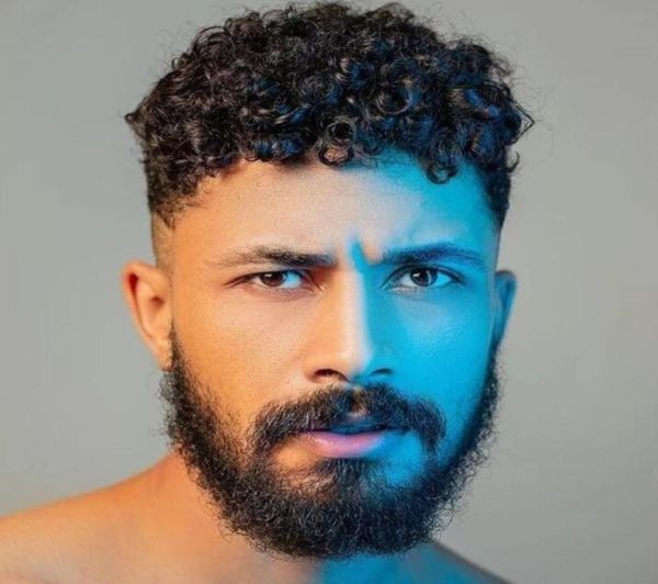 15 mm Afro Curl 1B Full PU Toupee Peluca para hombre Reemplazo de cabello humano virgen indio Unidad de encaje rizado de 12 mm para hombres negros Entrega urgente6324502