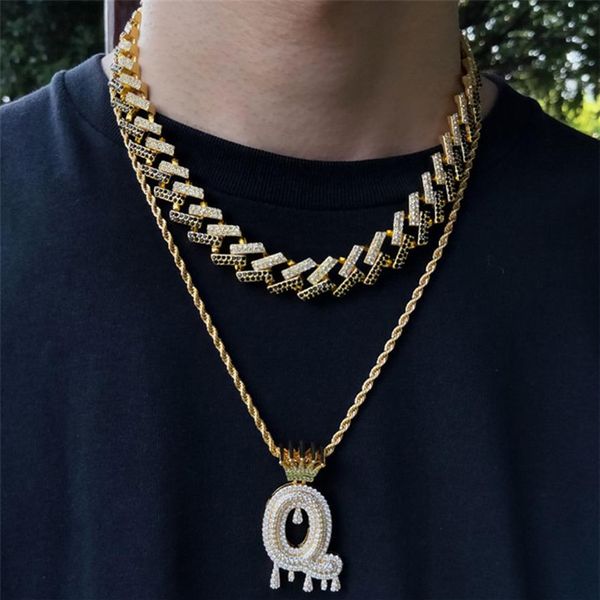 15 mm colorido diamante joyería de hip hop cadena de eslabones cubanos collar de oro para hombre cadena de diseñador para hombre Cadenas de aleación heladas Azul Negro 344W