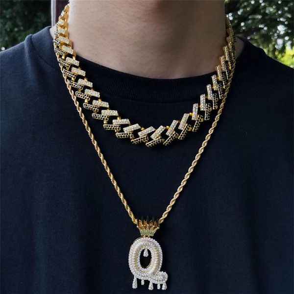 15mm diamant coloré hip hop bijoux chaîne à maillons cubains collier en or chaîne de créateur pour homme chaînes en alliage glacé bleu noir 296i